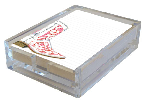 COWGIRL BOOT LINED NOTE SHEETS 150 SHEETS W/O PEN W/ACRYLIC BOX ...
